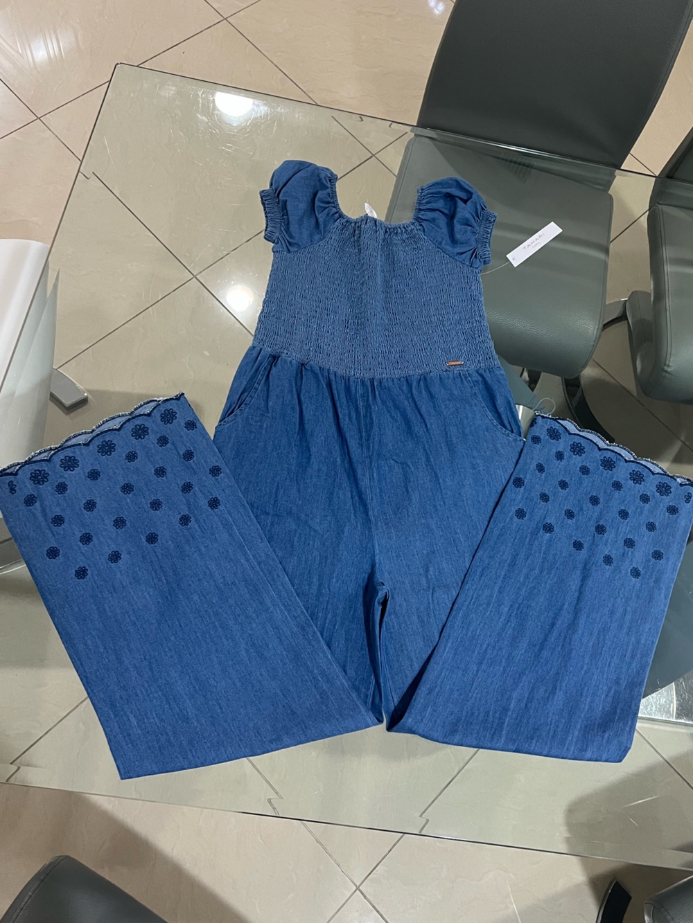 (NWT) Tahari chambray wide leg girls jumpsuit size 12